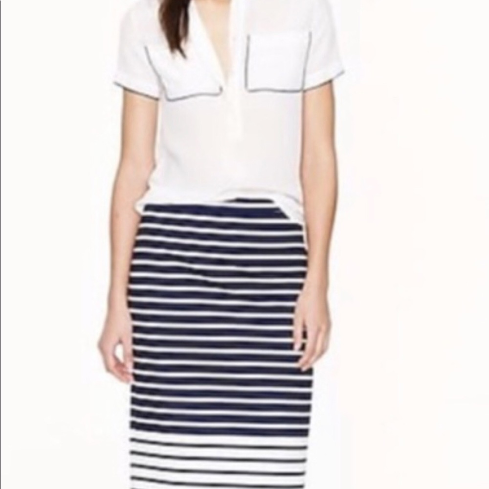 Jcrew pencil skirt navy and white striped Size 8